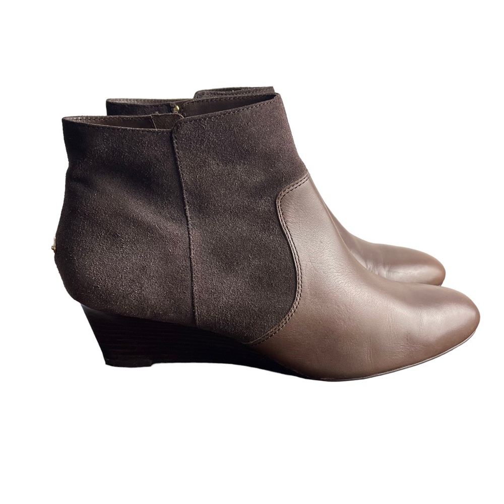 Coach Two-Tone Brown Wedge Ankle Boots